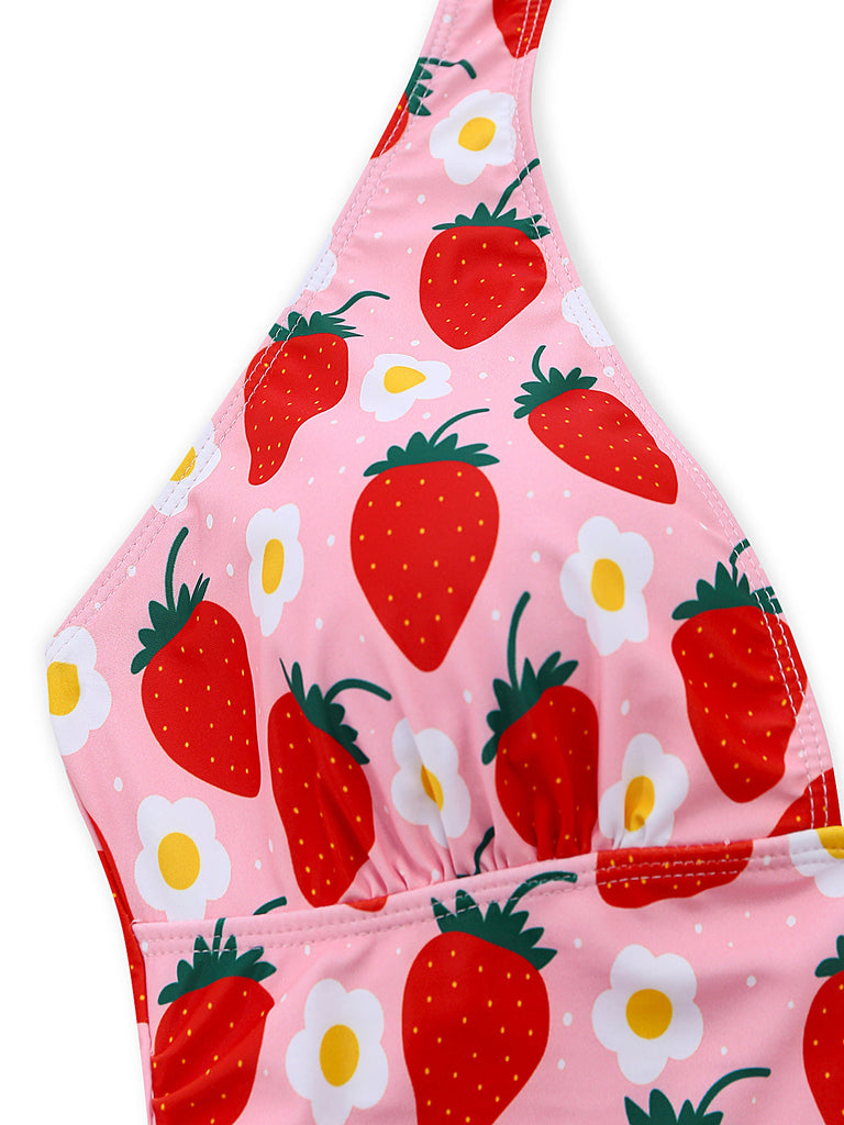 Plissé Tummy Control Fraise Maillot de Bain Une Pièce Années 1950 3