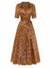 Robe Maxi Marron Motifs Floraux Discrets Années 1930