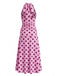 Rose Pêche à Pois Col V Halter Robe Midi Années 1930 3