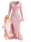 Robe sirène à volants boutons et fente latérale des années 1930