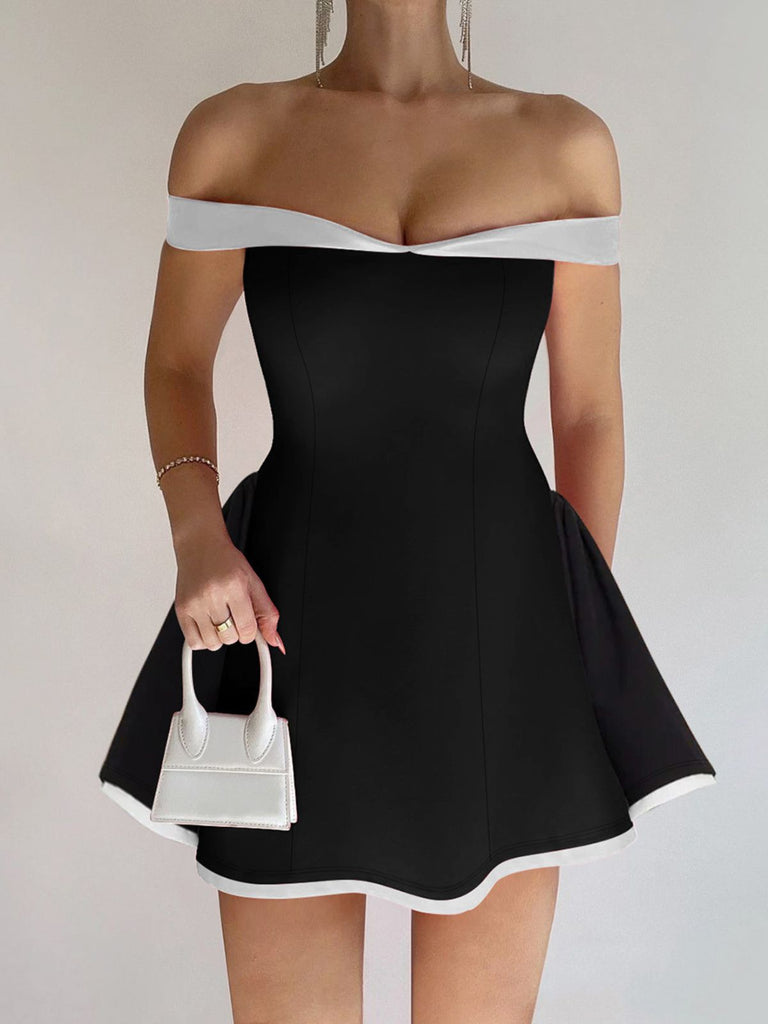 Robe Mini Solide Épaule Dénudée Ajustée Années 1960