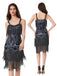 Robe nuisette bleu-gris à sequins et pompons ornée de perles années 1920