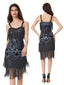 Robe nuisette bleu-gris à sequins et pompons ornée de perles années 1920