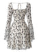 Robe courte beige fleurs décolleté cœur et manches cloche résille années 1950