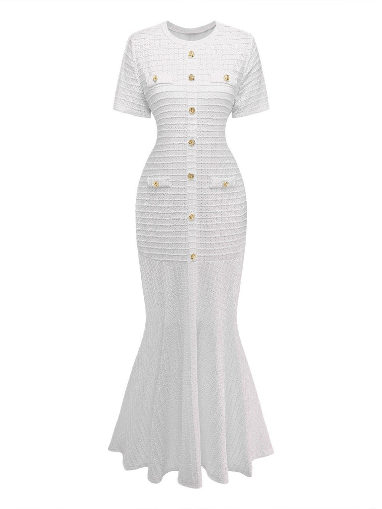 Ajouré à Carreaux Robe Sirène Années 1930 8