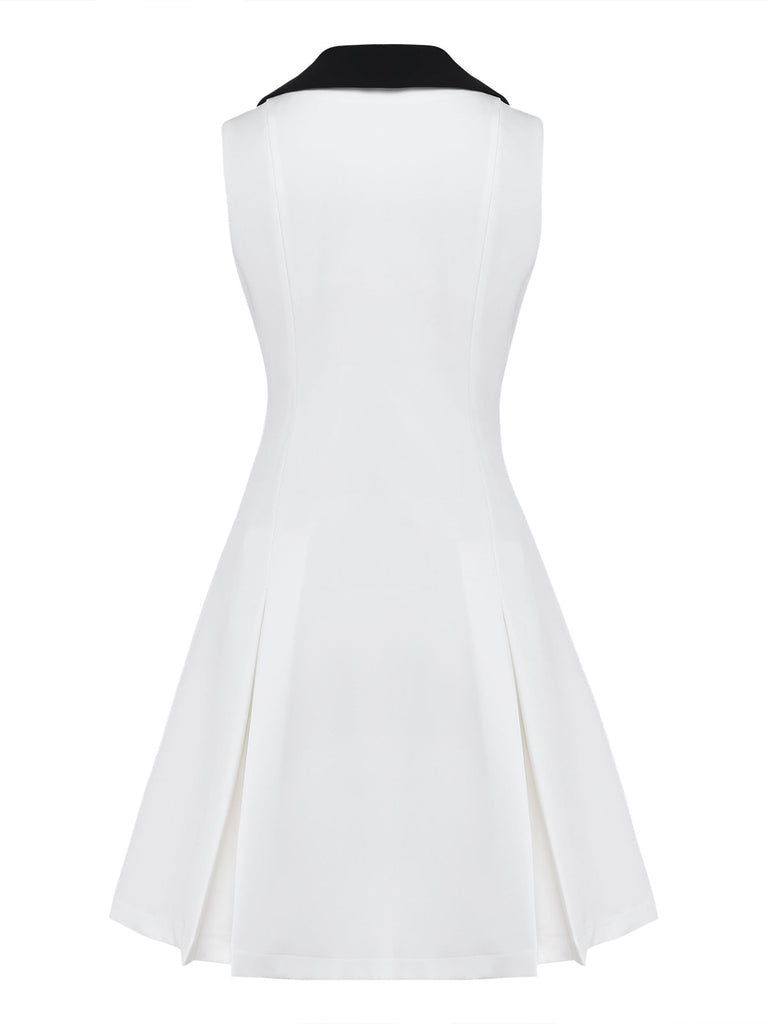 Blanc Col Chelsea Sans Manches Blocs de Couleur Mini Robe Années 1960 3