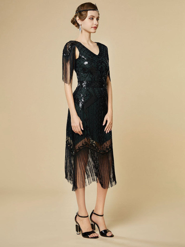 Robe Charleston à franges et sequins années 1920