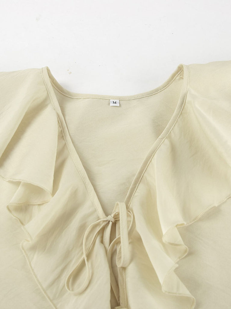 2PCS Beige Volant à Lacets Cardigan & Short Set Années 1940 6