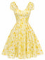 [Prévente] Robe Swing Manches Bouffantes Fleurs Jaune Années 1950
