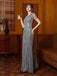 Robe grise à sequins en tulle manches courtes col rond années 1920