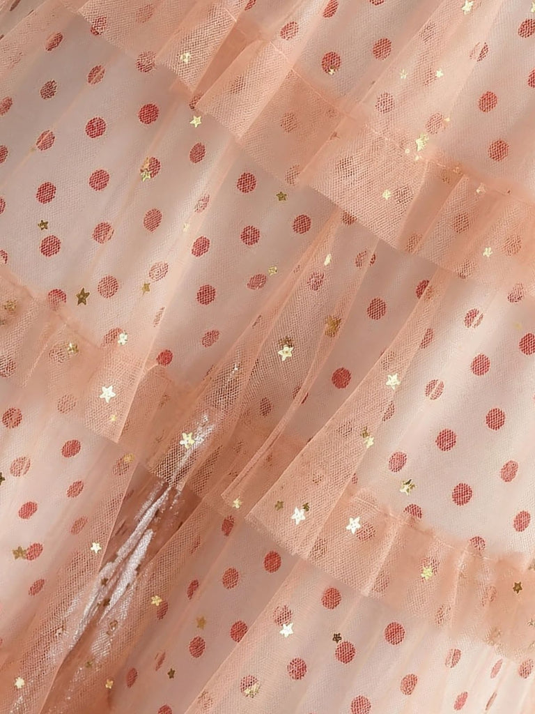 Rose à Pois Tulle à Volants Étagés Volant Pantalon Années 1970 3