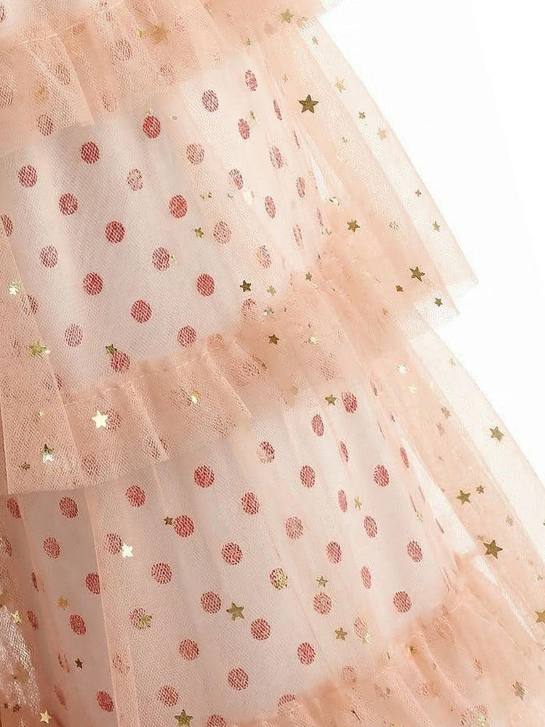 Rose à Pois Tulle à Volants Étagés Volant Pantalon Années 1970 4