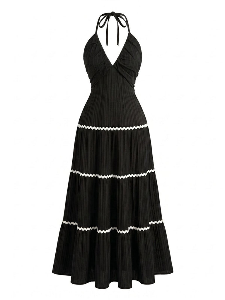 Robe Longue Noir Halter Dos Nu Années 1930