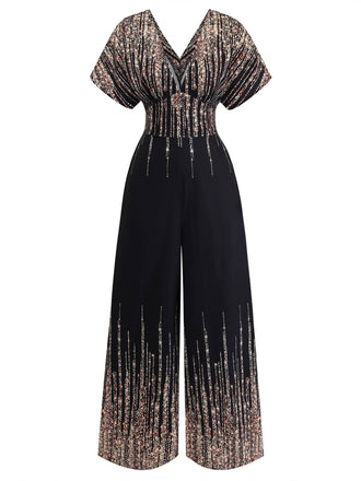 Combinaison Col V High Waist Noir Années 1950