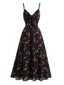 Robe nuisette noire bohème à fleurs col V années 1930