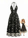 Maxi-robe bohème noire dos nu et col halter années 70