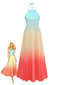 Robe Longue Multicolore Col Bando Dégradé Plissé Années 30