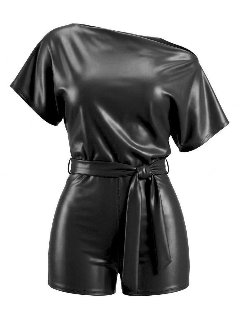 Combishort Asymétrique en Similicuir avec Ceinture Années '60 4