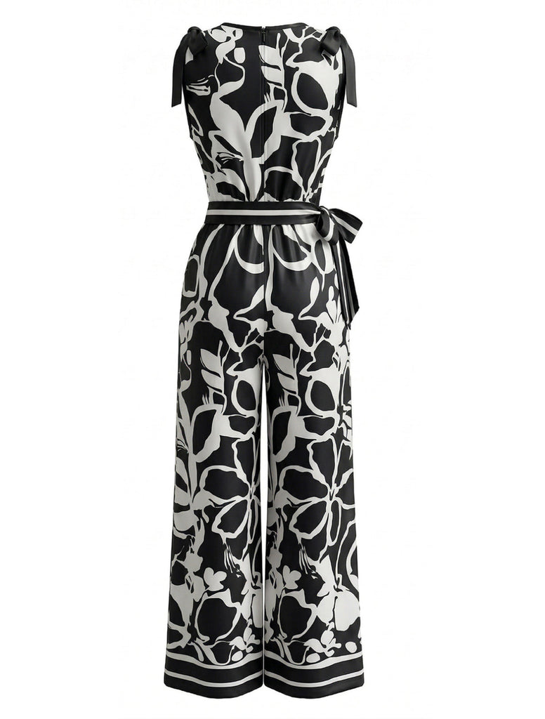 Floral Col V Sans Manches Jambes Larges Combinaison Années 1970 3