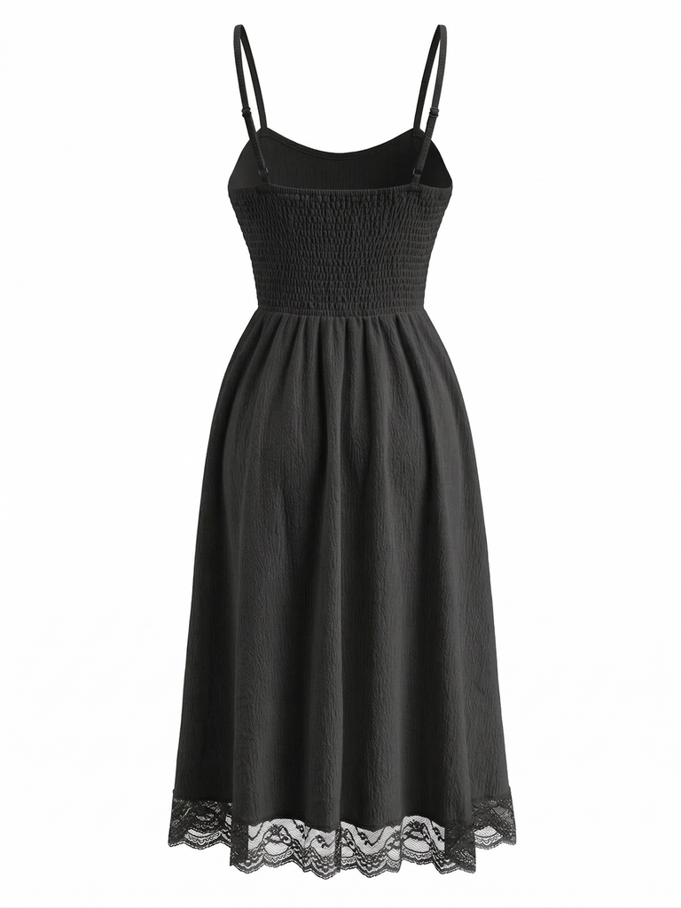 Robe à Bretelles Fines en Dentelle Années 1970