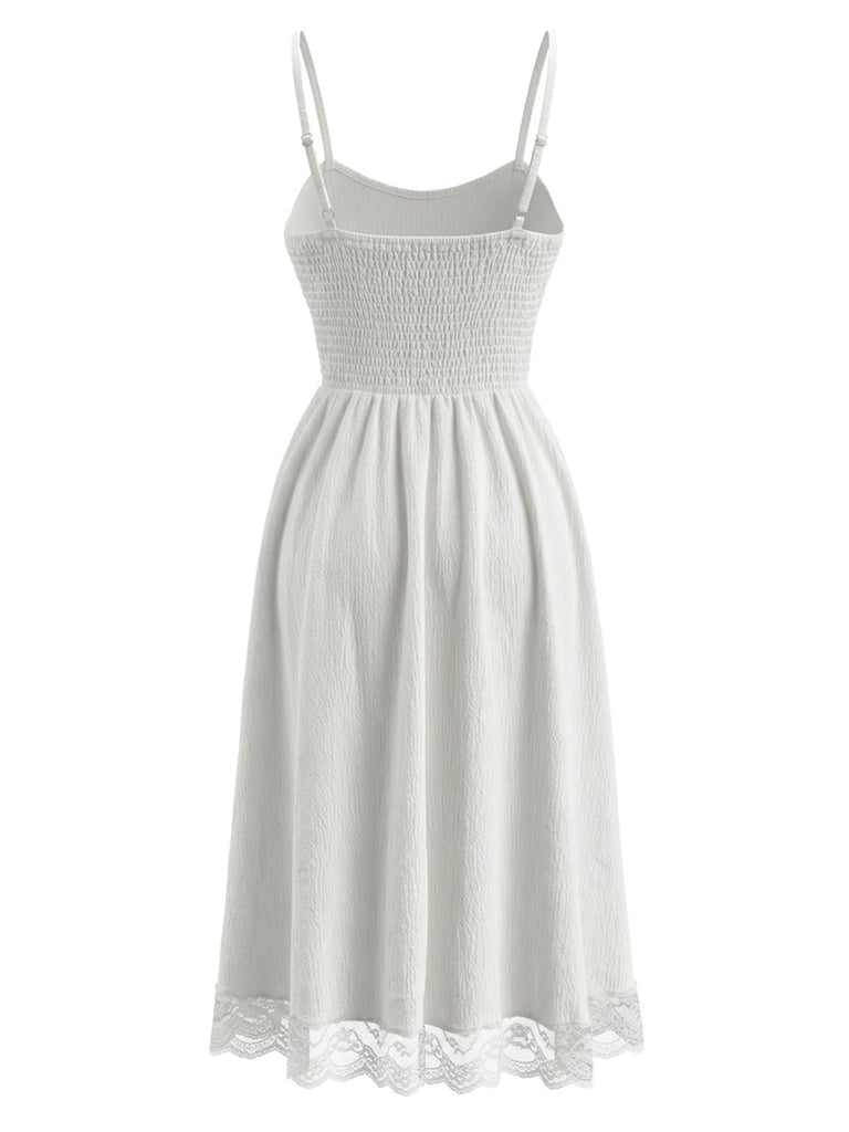 Robe à Bretelles Fines en Dentelle Années 1970