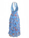 Floral Halter Col V Volants Plissé Robe Années 1930 3