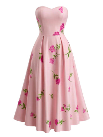 Robe Évasée Bustier à Fleurs Taille Haute Années '40 2