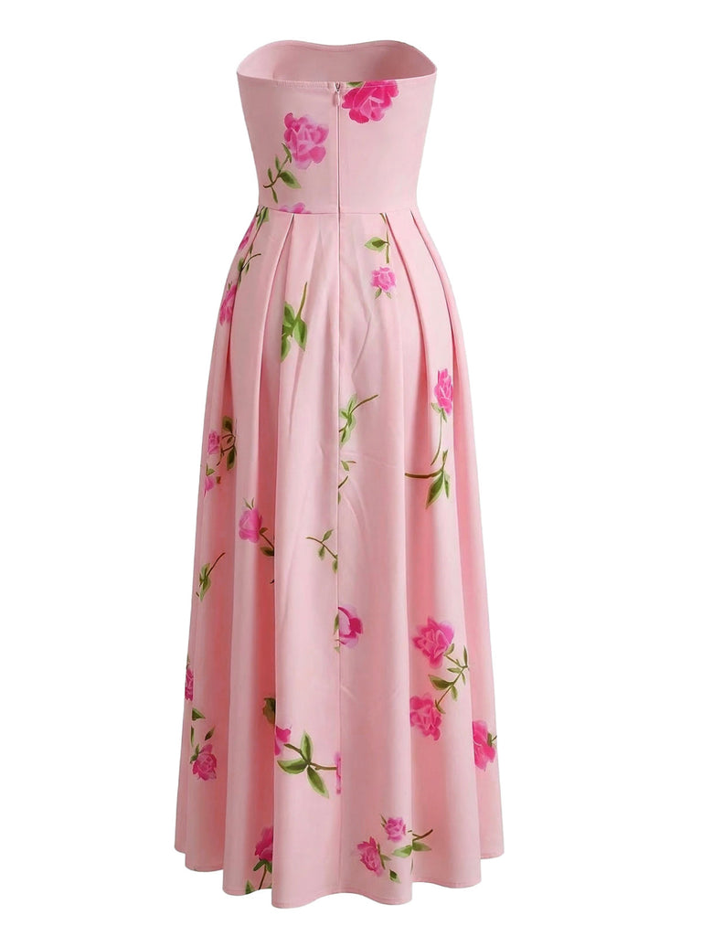 Robe Évasée Bustier à Fleurs Taille Haute Années '40 3