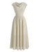 Robe Évasée Beige en Mousseline à Rayures Col Cascadé Années '50 2