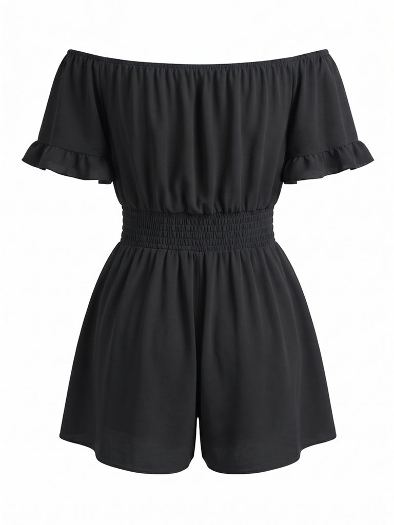 Combishort unie épaule dénudée taille smockée années 1940