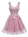 Robe courte rose à paillettes et papillons années 60