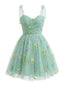 Robe tutu tulle brodée fleurs vertes années 1960