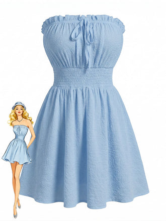 Mini-robe bustier unie bleue années 1940