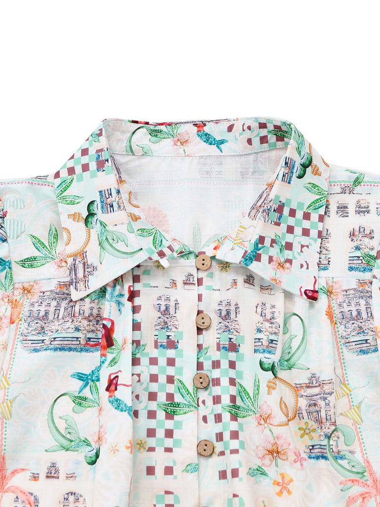 Robe Coastal Manches Bouffantes Shirt Vert Années 1970 4