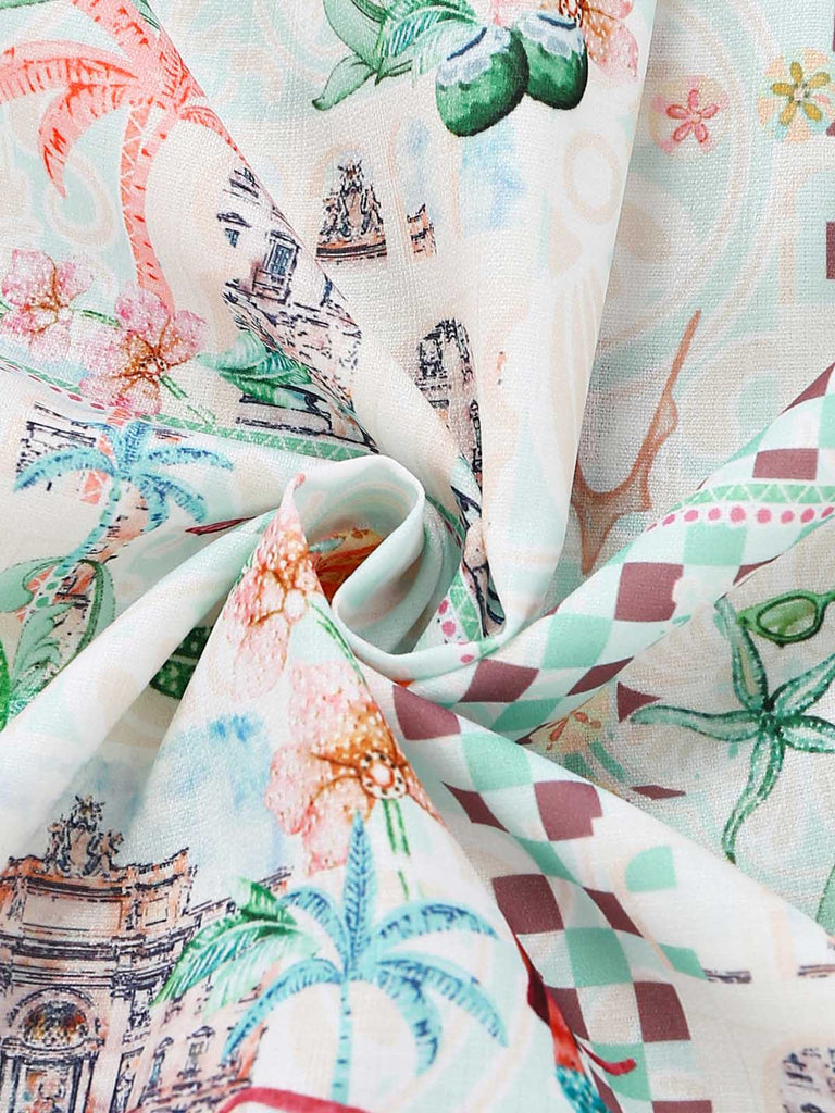 Robe Coastal Manches Bouffantes Shirt Vert Années 1970 7