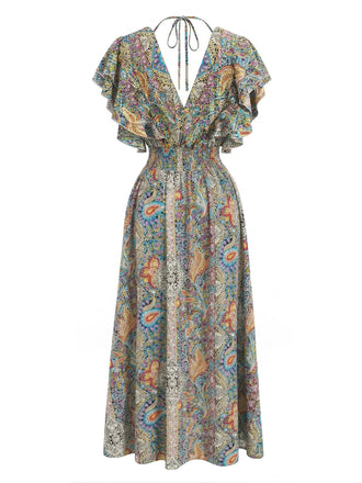 Robe Smockée Manches à Volants Bohème Multicolore années 70 2