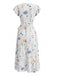 Robe Blanche Col V à Manches Volantées Florale Années 1940