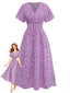 Robe Violet Petites Fleurs Manches Courtes Années 1940