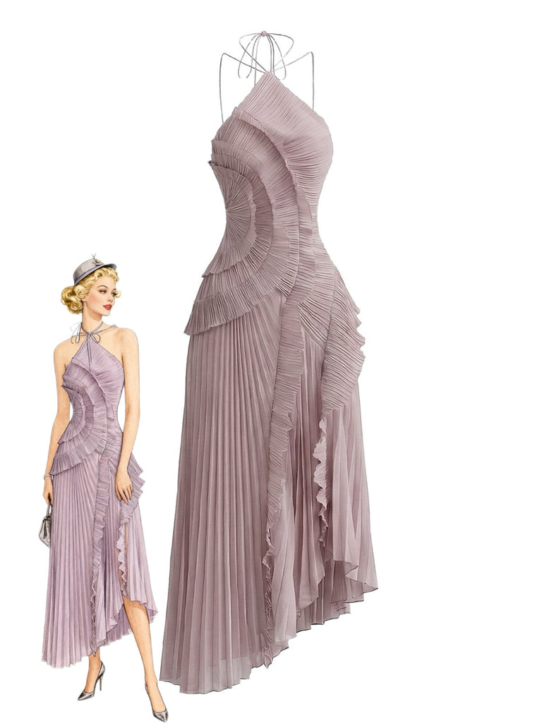 Robe Longue Halter à Volants Plissés et Fente Années '30 4