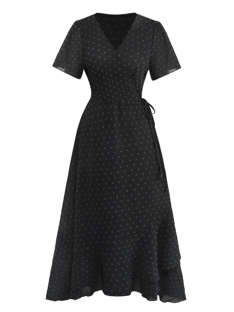 Robe Portefeuille Col V Texturée à Volants Années 1940 7