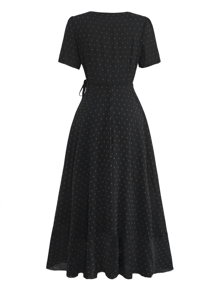 Robe Portefeuille Col V Texturée à Volants Années 1940 8
