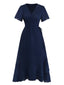 Robe Midi Bleue Marine À Pois Manches Courtes Années 40