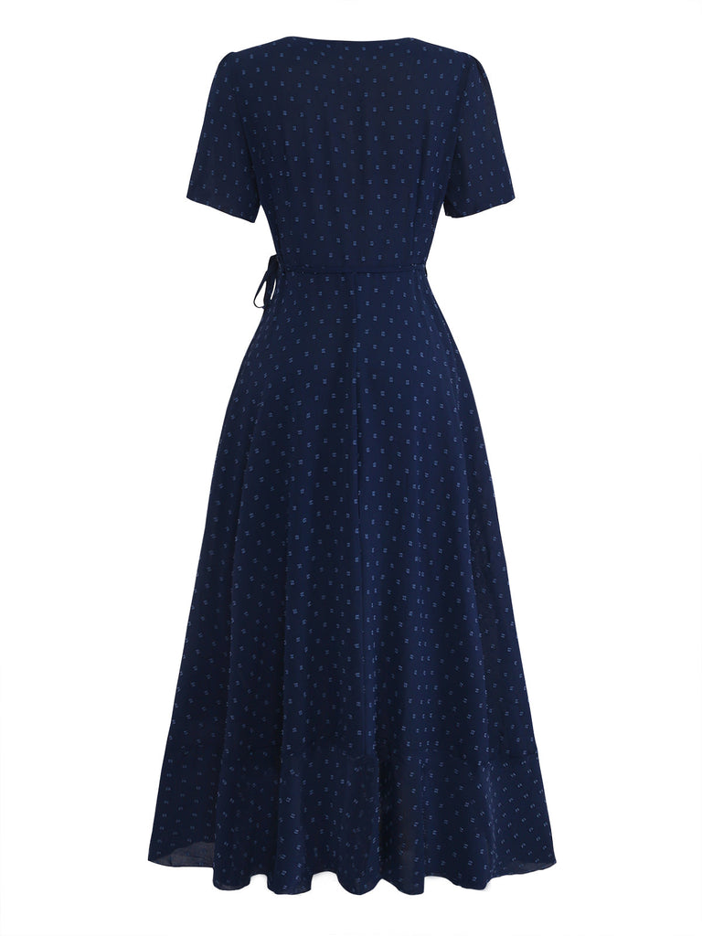 Robe Portefeuille Col V Texturée à Volants Années 1940 2