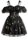 Robe maille brodée fleurs épaules dénudées années 1950