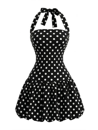 Robe à Pois Halter Bubble Noir Années 1960
