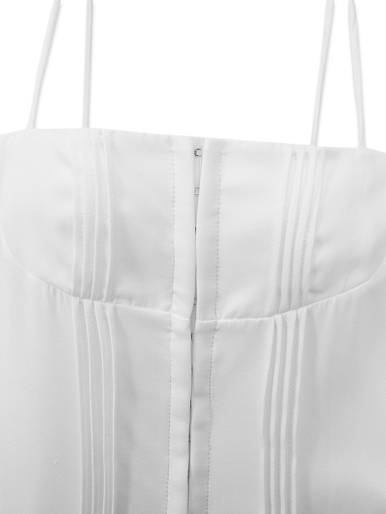 Mini Robe à Bretelles Spaghetti Unie Années 1980 4