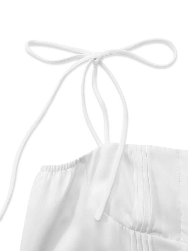 Mini Robe à Bretelles Spaghetti Unie Années 1980 5