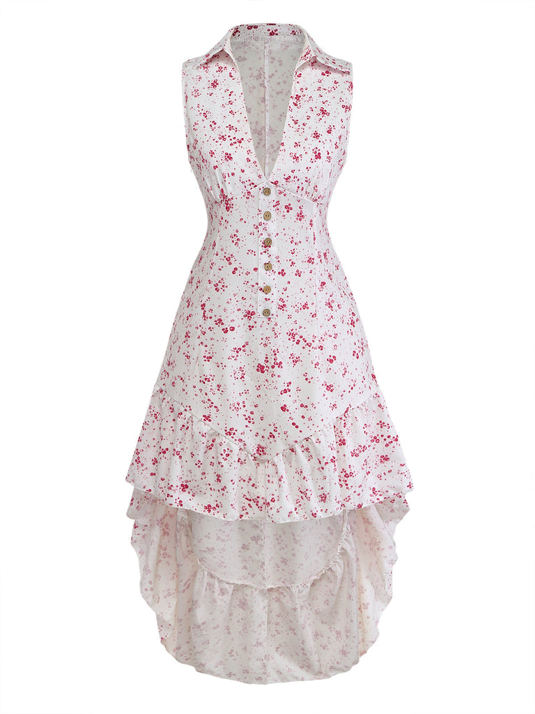 Robe à Ourlet Asymétrique Volants Florale Violette Années 1970 2