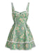 Mini Robe Bohème à Bretelles Paisley Florale Verte Années 1970