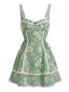 Robe Mini Verte Bohème à Bretelles Paisley Florale Années 1970